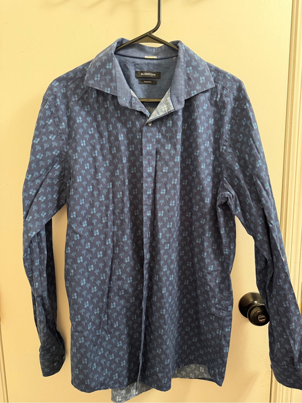 Bugatchi Blue Floral-Print Long Sleeve Button-Down Shirt